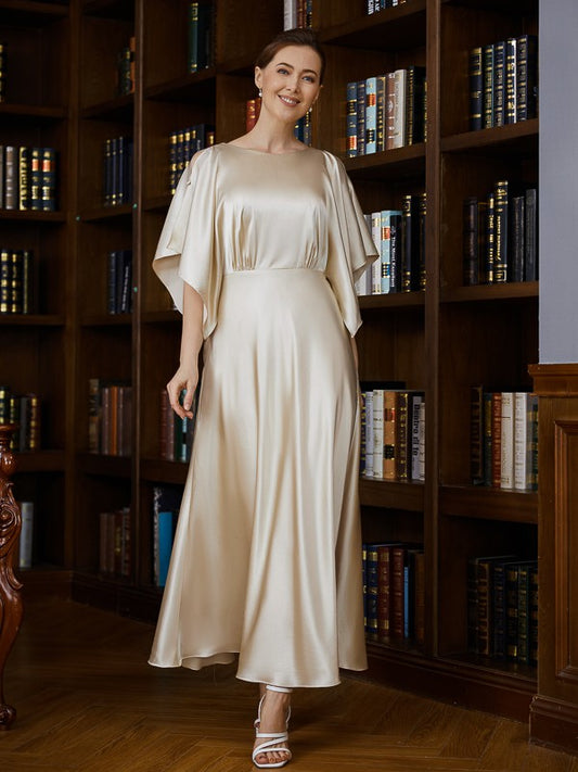 Ariana A-Line/Princess Silk like Satin Ruched Scoop 1/2 Sleeves Ankle-Length Mother of the Bride Dresses DSP0020243