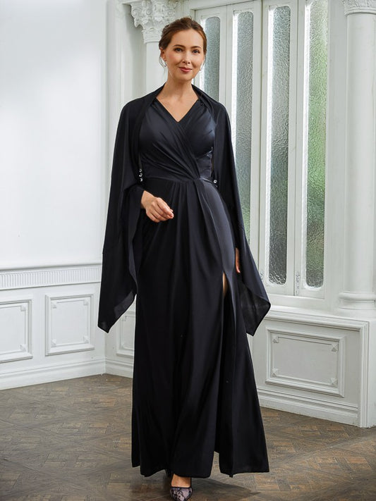 Carla Sheath/Column Jersey Ruched V-neck Sleeveless Floor-Length Mother of the Bride Dresses DSP0020246