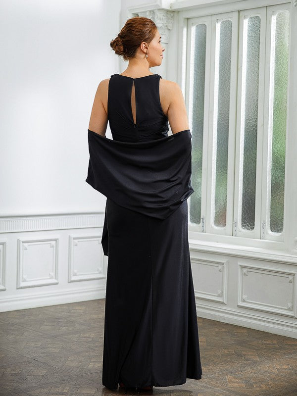 Carla Sheath/Column Jersey Ruched V-neck Sleeveless Floor-Length Mother of the Bride Dresses DSP0020246