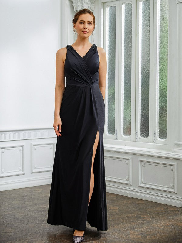 Carla Sheath/Column Jersey Ruched V-neck Sleeveless Floor-Length Mother of the Bride Dresses DSP0020246