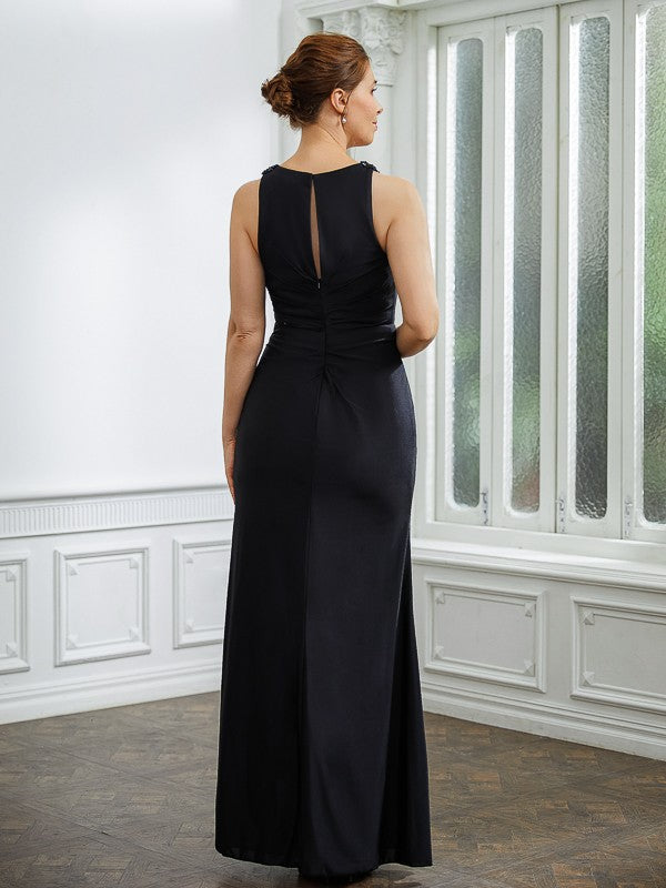 Carla Sheath/Column Jersey Ruched V-neck Sleeveless Floor-Length Mother of the Bride Dresses DSP0020246