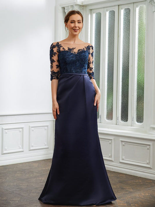 Marcie Sheath/Column Satin Applique Bateau 1/2 Sleeves Sweep/Brush Train Mother of the Bride Dresses DSP0020243