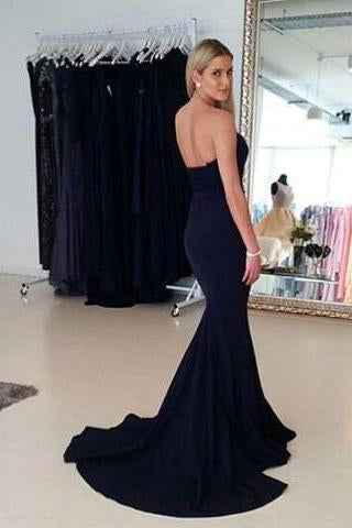 Affordable Strapless Black Sweetheart Elegant Mermaid Long Open Back Bridesmaid Dress RS595