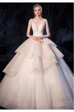 Load image into Gallery viewer, Ball Gown Tulle Wedding Dresses Straps Beads Chapel Train