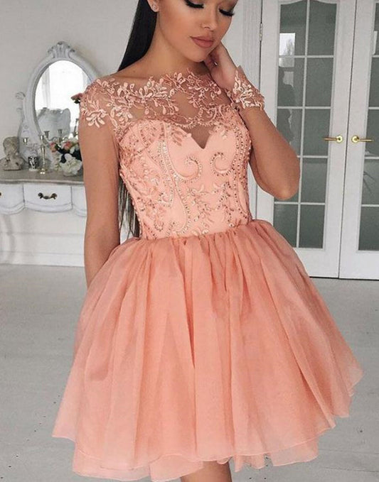 Sweetheart Off The Shoulder Long Sleeve A Line Homecoming Dresses Chiffon Melanie Sheer Beading