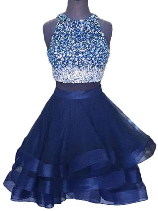 Jewel Sleeveless Rhinestone Organza Homecoming Dresses Leyla Two Pieces A Line Ruffles Backless