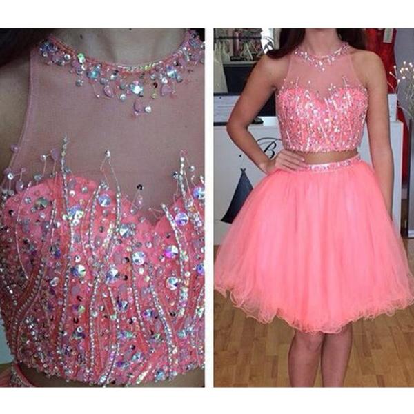 Jewel Sleeveless Sheer Rhinestone Ball Gown Cierra Homecoming Dresses Two Pieces Organza