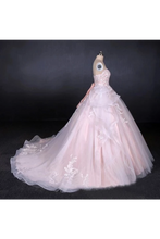 Load image into Gallery viewer, Ball Gown Strapless Sweetheart Wedding Dresses With Lace Applique, Tulle Prom Dresses
