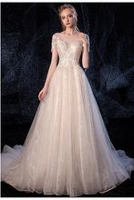 Load image into Gallery viewer, Ball Gown Tulle Wedding Dresses Short Sleeves Appliques Court Train