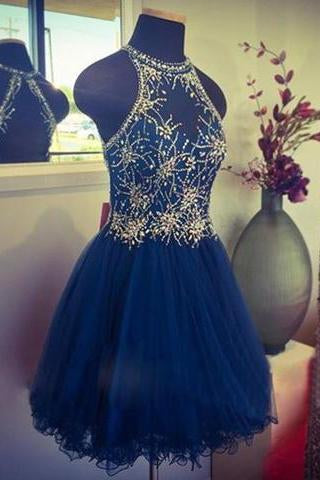 Buy Modern Jewel Short Open Back Blue Homecoming Dress with Beading ...
