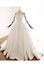 Load image into Gallery viewer, Ball Gown Long Sleeves Wedding Dress With Appliques Satin Bridal SRSP1JNP34P