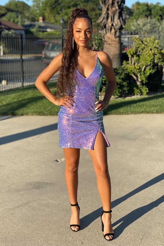 Lavender Fashion Glitter Party Dress Short Prom Homecoming Dresses Cierra Dress