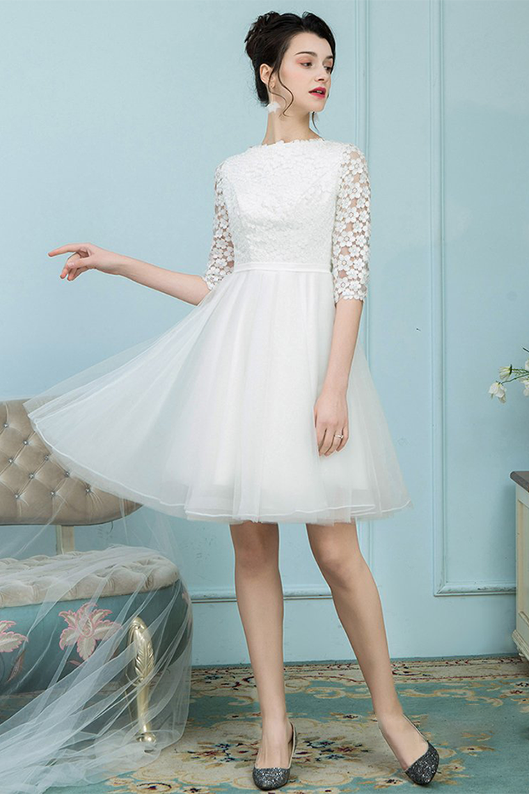 Bateau Homecoming Dresses Ali White Tulle Short