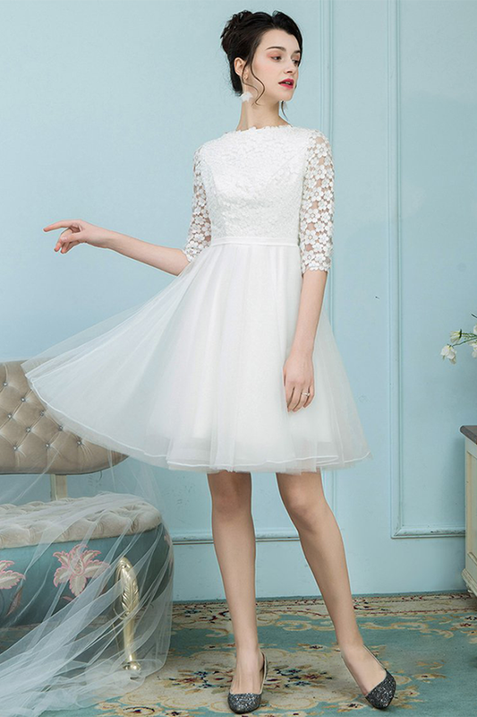 Bateau Homecoming Dresses Ali White Tulle Short