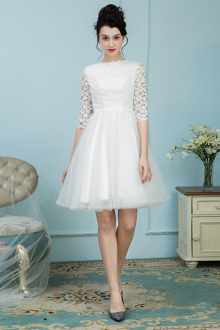 Bateau Homecoming Dresses Ali White Tulle Short