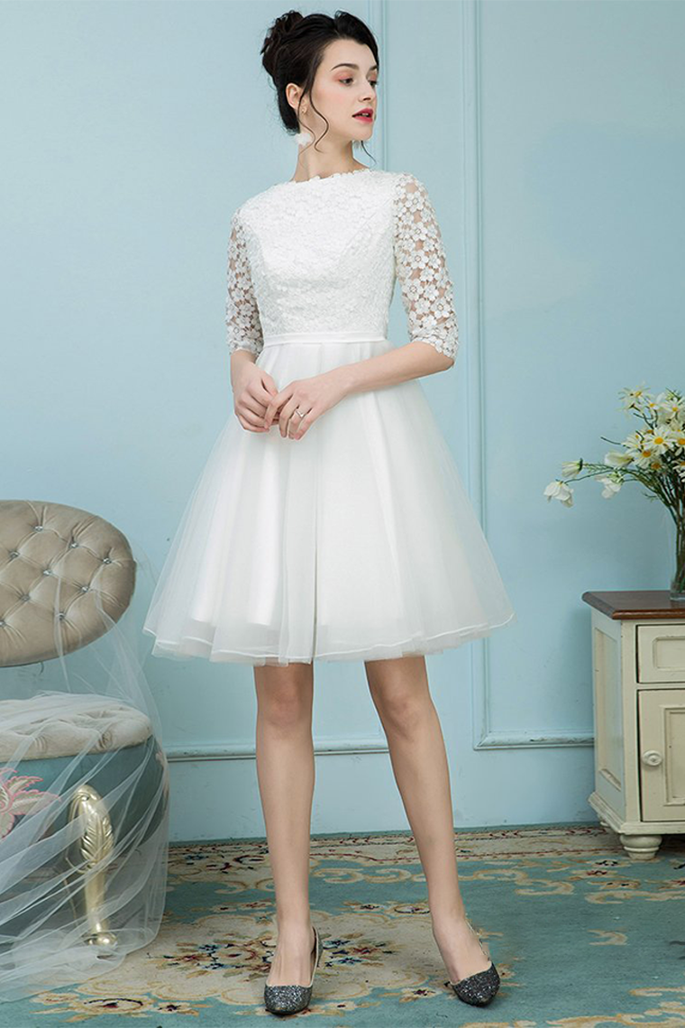 Bateau Homecoming Dresses Ali White Tulle Short