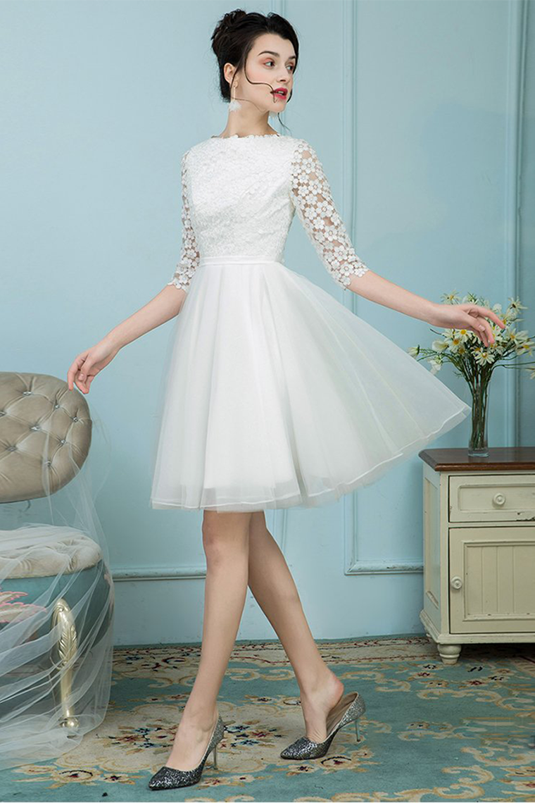 Bateau Homecoming Dresses Ali White Tulle Short