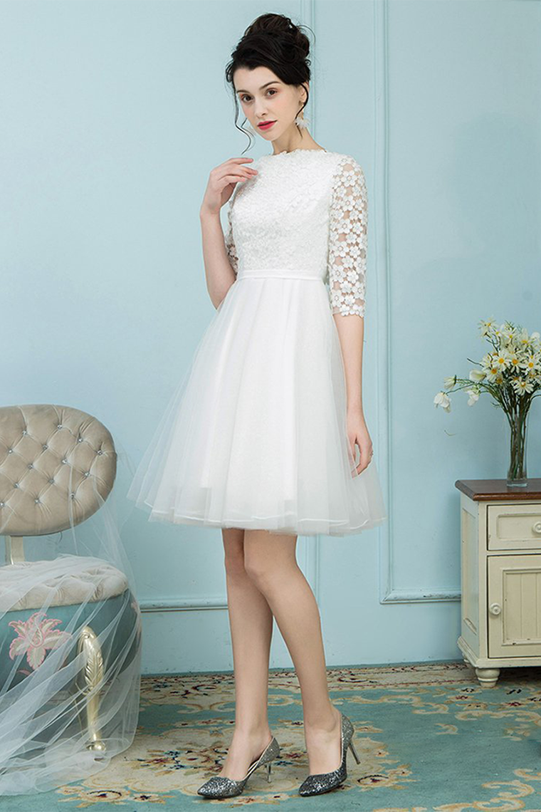 Bateau Homecoming Dresses Ali White Tulle Short