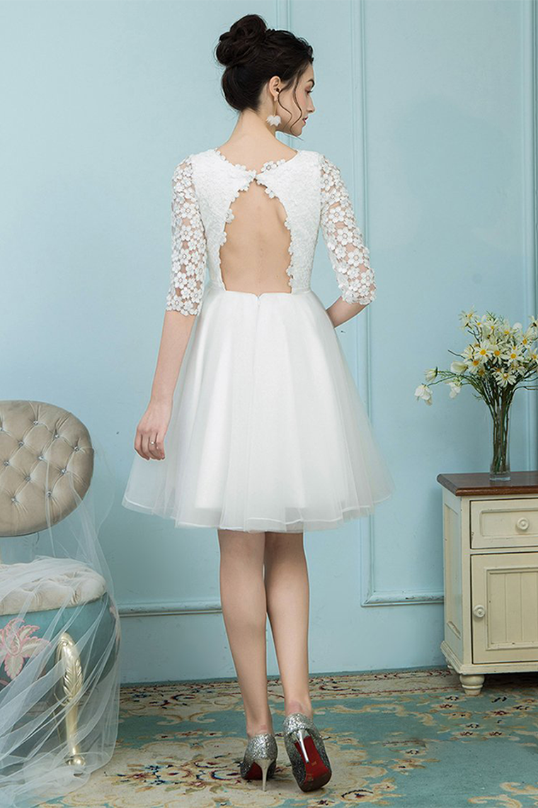 Bateau Homecoming Dresses Ali White Tulle Short