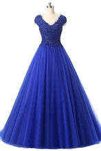 Load image into Gallery viewer, 2024 Tulle Prom Dresses V-Neck Floor-Length With Sash And Applique