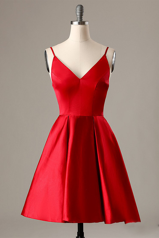 A-Line Spaghetti Straps Homecoming Dresses Damaris Short Red With Pockets