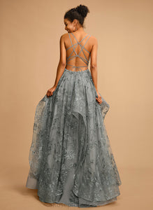 Prom Dresses Ball-Gown/Princess V-neck Floor-Length Lindsey Tulle Lace