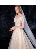 Load image into Gallery viewer, Ball Gown Tulle Wedding Dresses Short Sleeves Appliques Court Train