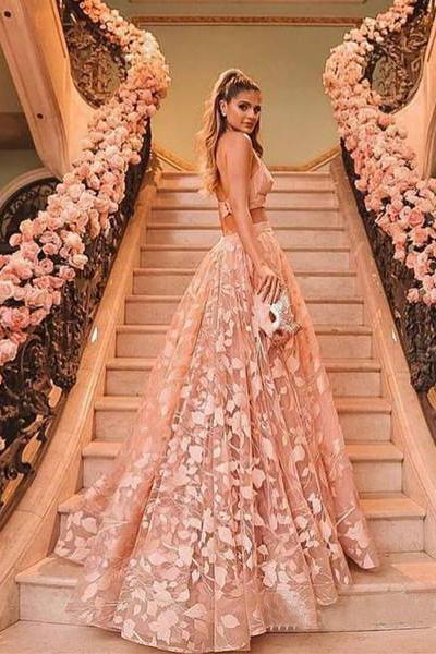 Marcar Mujer hermosa Gallo Buy Princess Halter Backless Pink Lace Prom Dresses Two Piece Floral Formal  Dress RS438 Online – rosepromdress