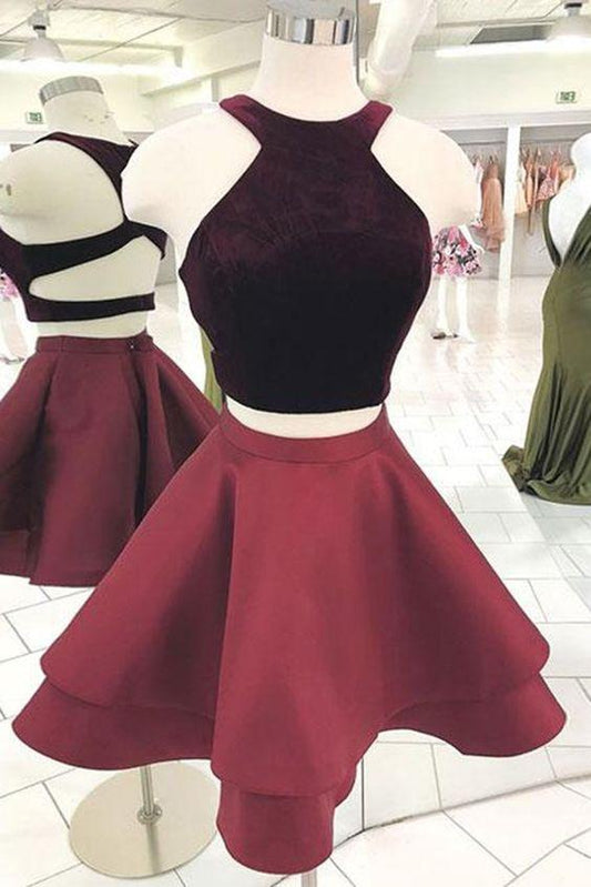 Cute Burgundy Short Homecoming Dresses Two Pieces Skyla Dress Burgundy CD1021