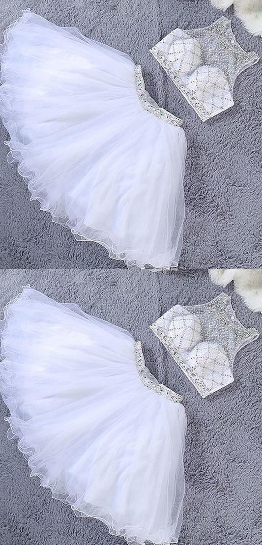 Homecoming Dresses Two Pieces Isabell Luxury White Beaded Crystal Short CD10620