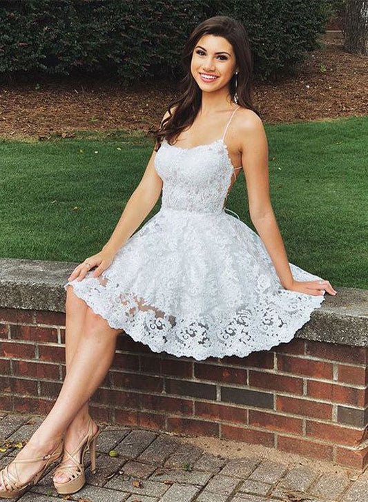 White Short Homecoming Dresses Lace Jazmin CD109