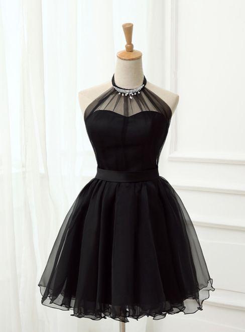 Sexy Black Halter Long Sleeves Anna Lace Homecoming Dresses Short CD1284