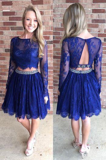 Long Sleeve Blue Homecoming Dresses Eliana CD13499