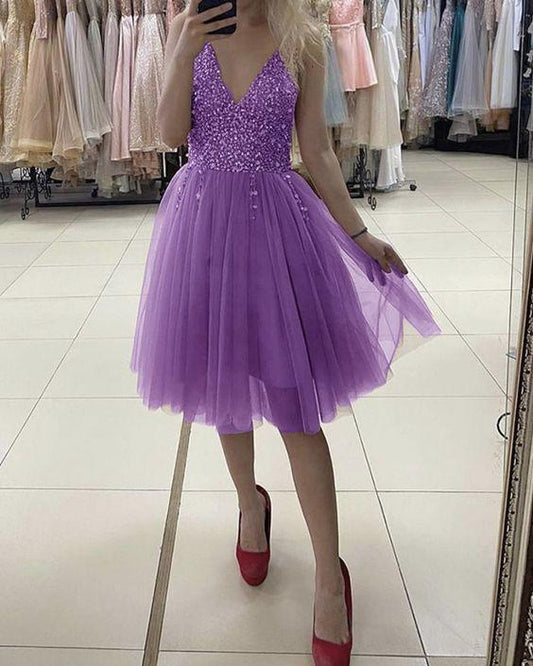 Summer Homecoming Dresses Lavender Short Sparkly Short CD17204