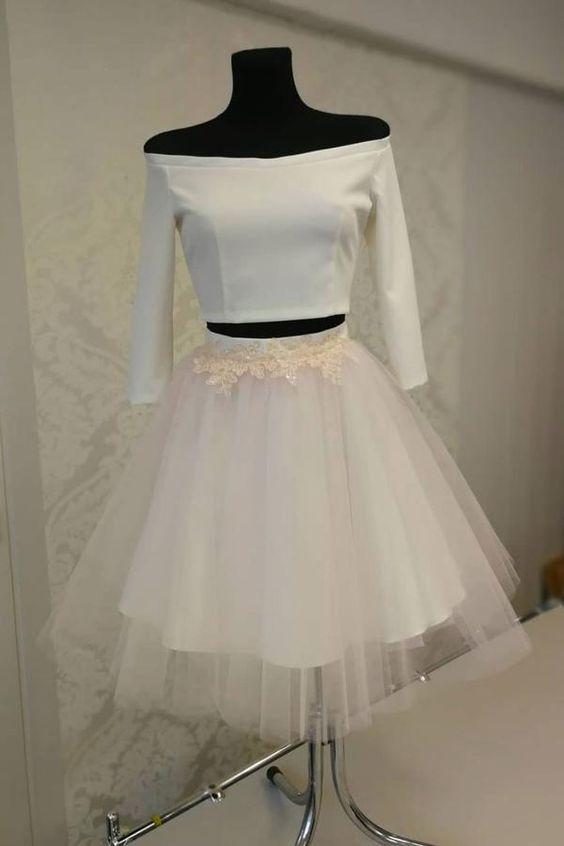 Haley Two Pieces Homecoming Dresses White Short Dress Tulle CD2029