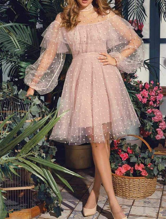 Cute Short Lace Lucy Pink Homecoming Dresses Princess Long Sleeves CD2060