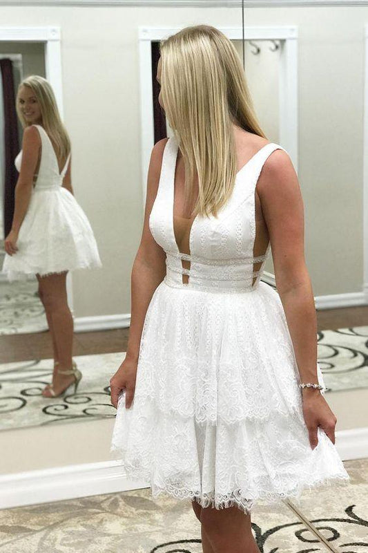 Short 2024 White Lace Theresa Homecoming Dresses CD2071