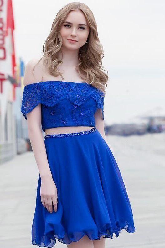 Two Piece Homecoming Dresses Lace Leilani Royal Blue Dress Sexy Short Party Dress For Party CD2133