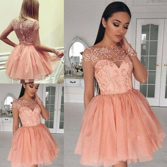 Short Beaded Coral Eliza Homecoming Dresses CD225