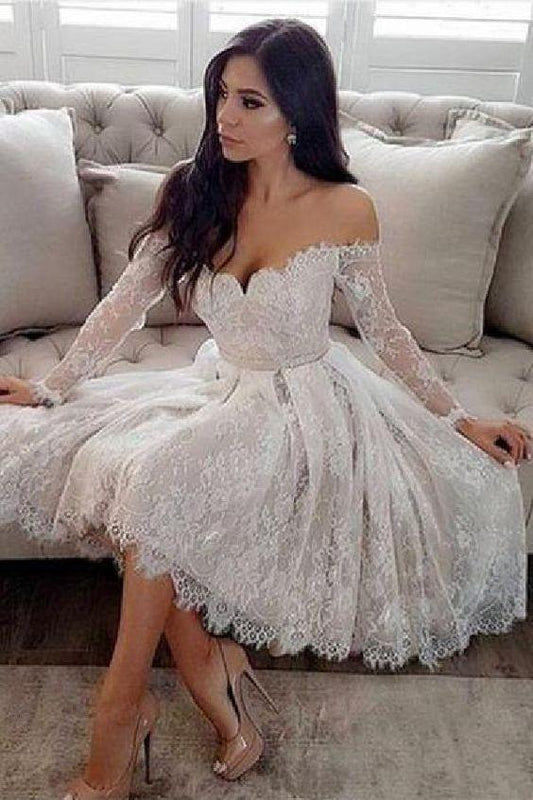 A-Line Off-The-Shoulder Long Sleeves Ashlyn Homecoming Dresses CD226