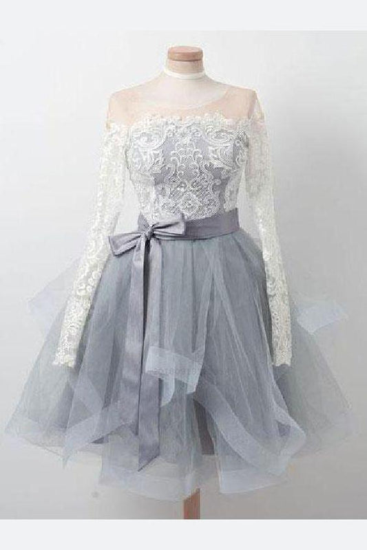 Elegant Adrienne Lace Homecoming Dresses Long Sleeves Organza Zipper Back Short CD227