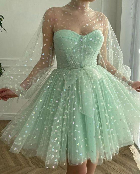 A-Line Tulle Evening Dresses Sariah Homecoming Dresses Long Sleeves Princess Gown CD24398