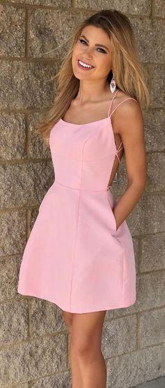 Short Homecoming Dresses Janet Pink With Pockets CD276