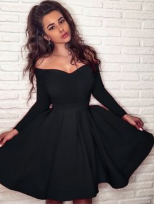 Meadow Homecoming Dresses Black Long Sleeves Semi Formal Dress CD3007