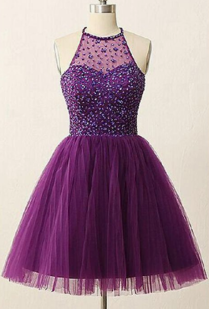 Sleeveless Short Open Homecoming Dresses Sandy Back Purple CD3186