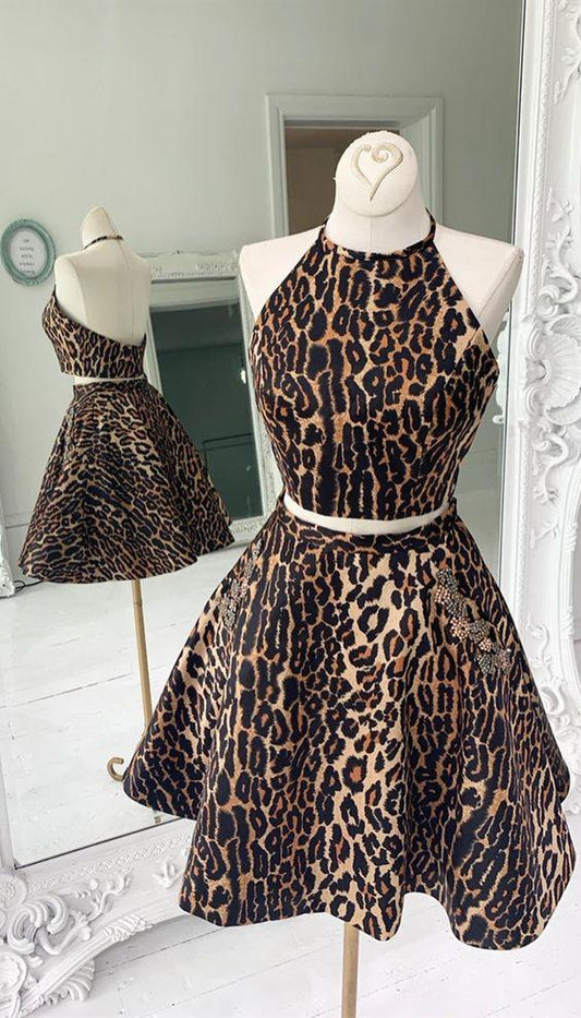 Backless Leopard Short With Joslyn A Line Two Pieces Homecoming Dresses Pockets CD3431