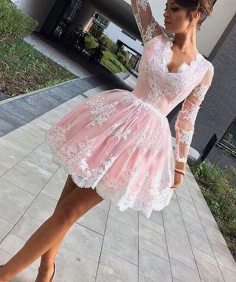 Long Maggie Homecoming Dresses Sleeves V-Neck Short CD3677