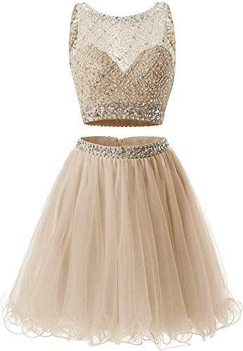 Short Juniors Two Piece Dress Short Tulle Beaded A Line Nia Homecoming Dresses Sequins Party Dresses CD3927