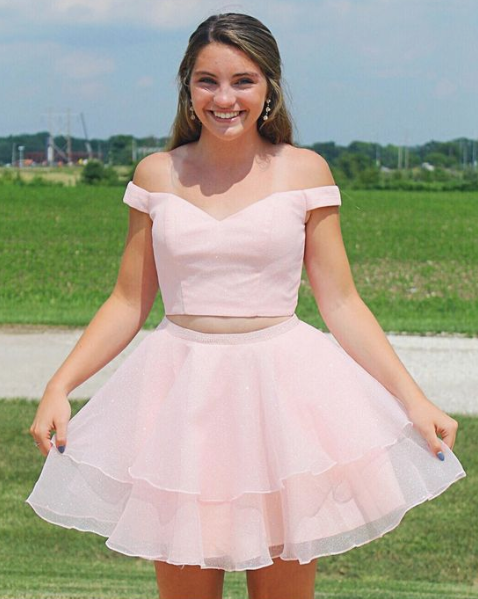 Off Two Pieces Pink Homecoming Dresses Ally A Line The Shoulder With Beading CD4081