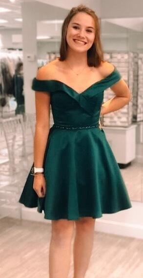 Princess Hunter Green Short Off Adison Homecoming Dresses The Shoulder Cheap CD4296